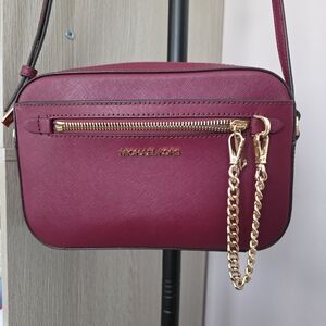 Michael Kors Dark Cherry Crossbody Bag with Gold Accents